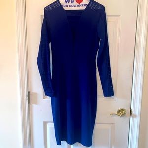 Express blue long sleeve dress sheer accents